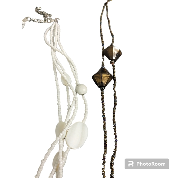 Beaded Necklaces -2. White, Brown. - Picture 9 of 11